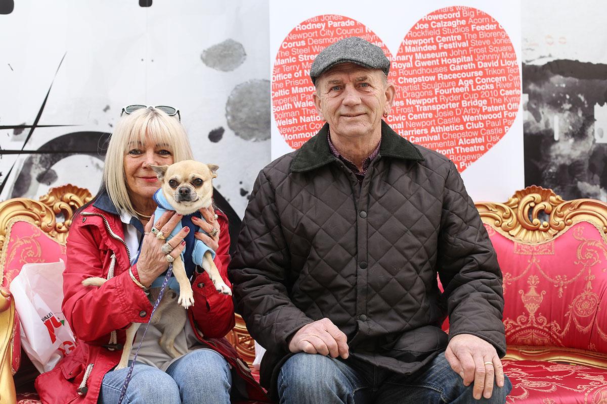 PET: Maria and Trevor Barry with Chico the dog, who were
visiting Newport from their home in Llanfoist