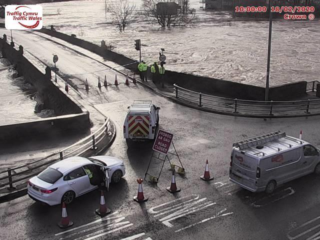 People are being warned not to cross the A40 dual carriageway at Monmouth - people have been doing it as the underpass is flooded and closed. Picture: Traffic Wales
