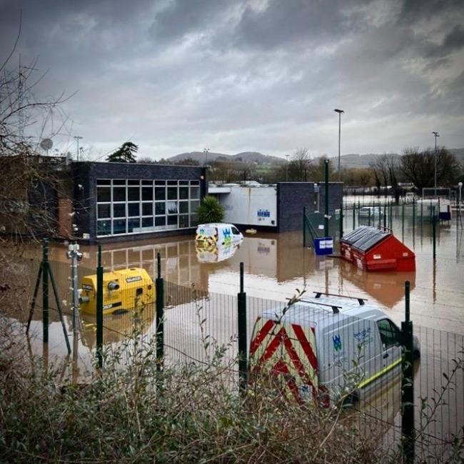 The flooded water treatment works at Mayhill, Monmouth. Picture: Dwr Cymru Welsh Water