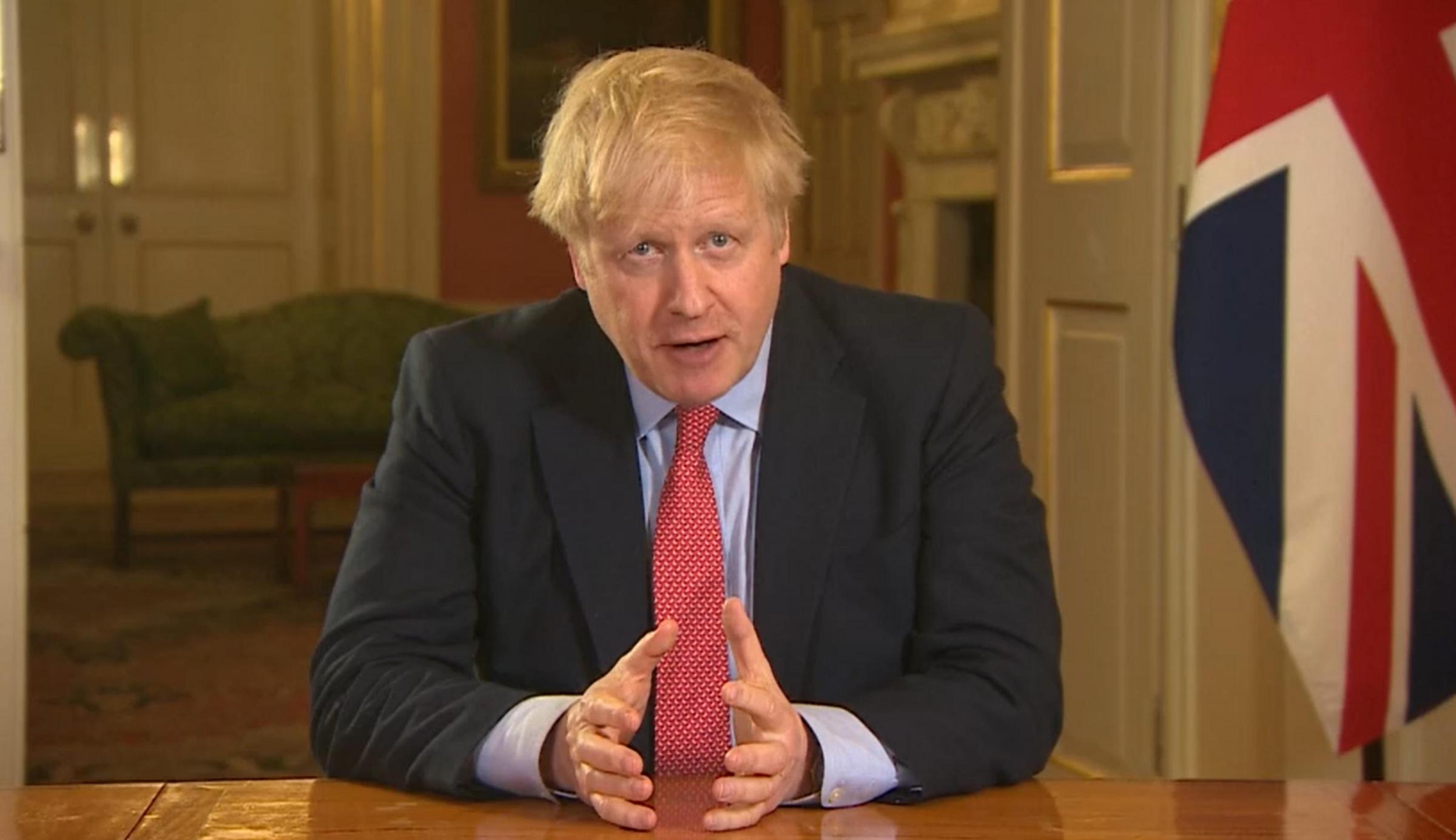 Screen grab of Prime Minister Boris Johnson addressing the nation from 10 Downing Street, London, as he placed the UK on lockdown as the Government seeks to stop the spread of coronavirus (COVID-19). PA Photo. Picture date: Monday March 23, 2020. See PA