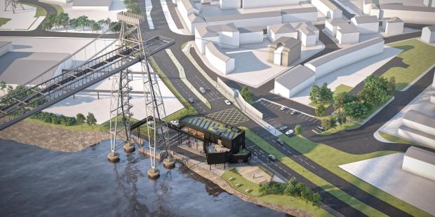 South Wales Argus: An artist's impression of the planned visitor centre at the Transporter Bridge in Newport. Picture: Creative Core