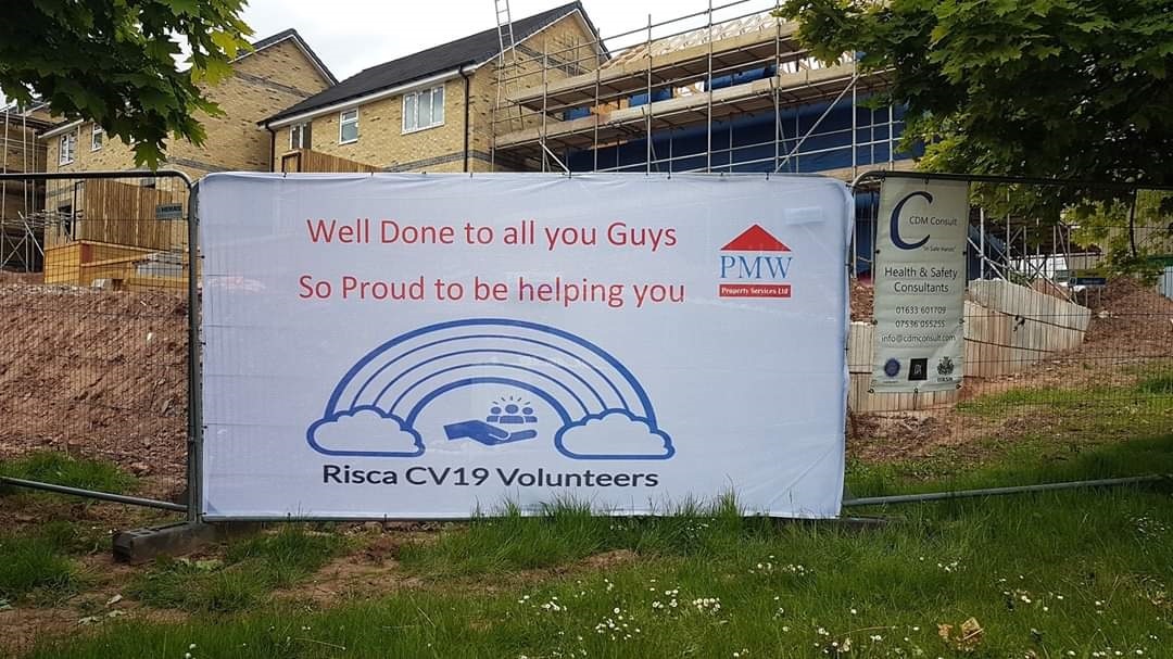 A banner of support for the Risca Covid19 volunteers