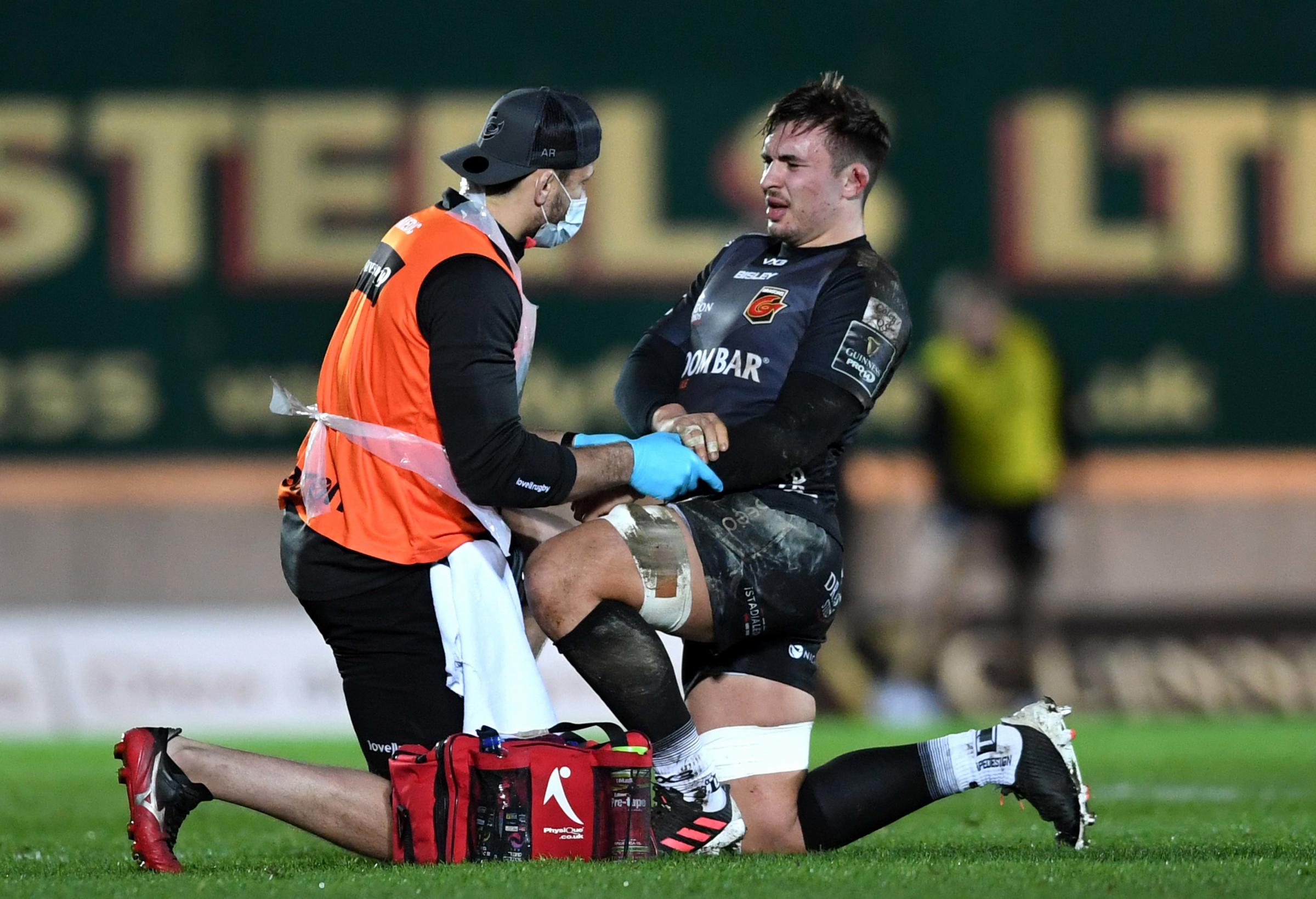 BLOW: Taine Basham suffered a fractured forearm in the Dragons loss at the Scarlets