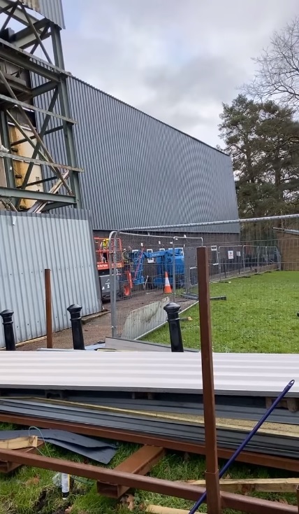 The new cladding going up on the outside of Pontypool RFCs Ray Prosser Stand. Picture: Ben Jeffreys.