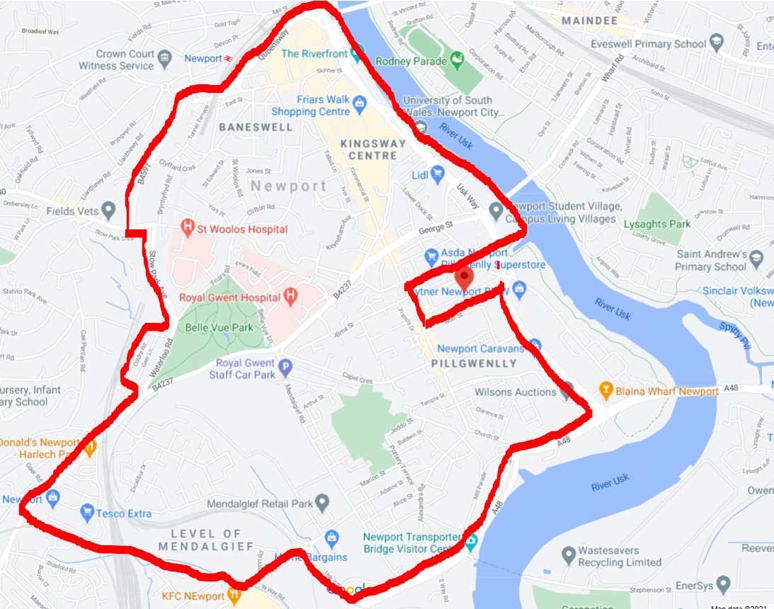 Arnis Nassa must not enter the area marked in red under the terms of his CBO. Arnis Nassa. Picture: Google, provided by Gwent Police