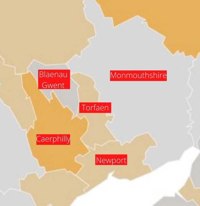 The predicted chance of authority areas in Gwent becoming Covid hotspots with more than 50 cases per 100,000