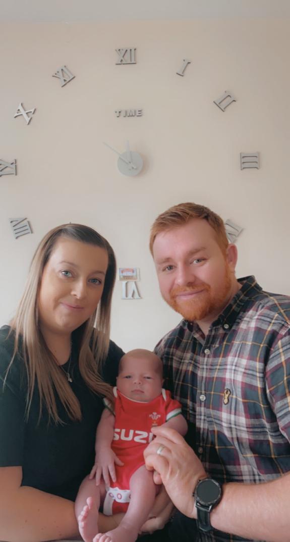South Wales Argus: Rachel and Ben Felvus with baby George, who arrived on the day Wales beat England to win the Triple Crown South Wales Argus: Rachel and Ben Felvus with baby George, who arrived on the day Wales beat England to win the Triple Crown