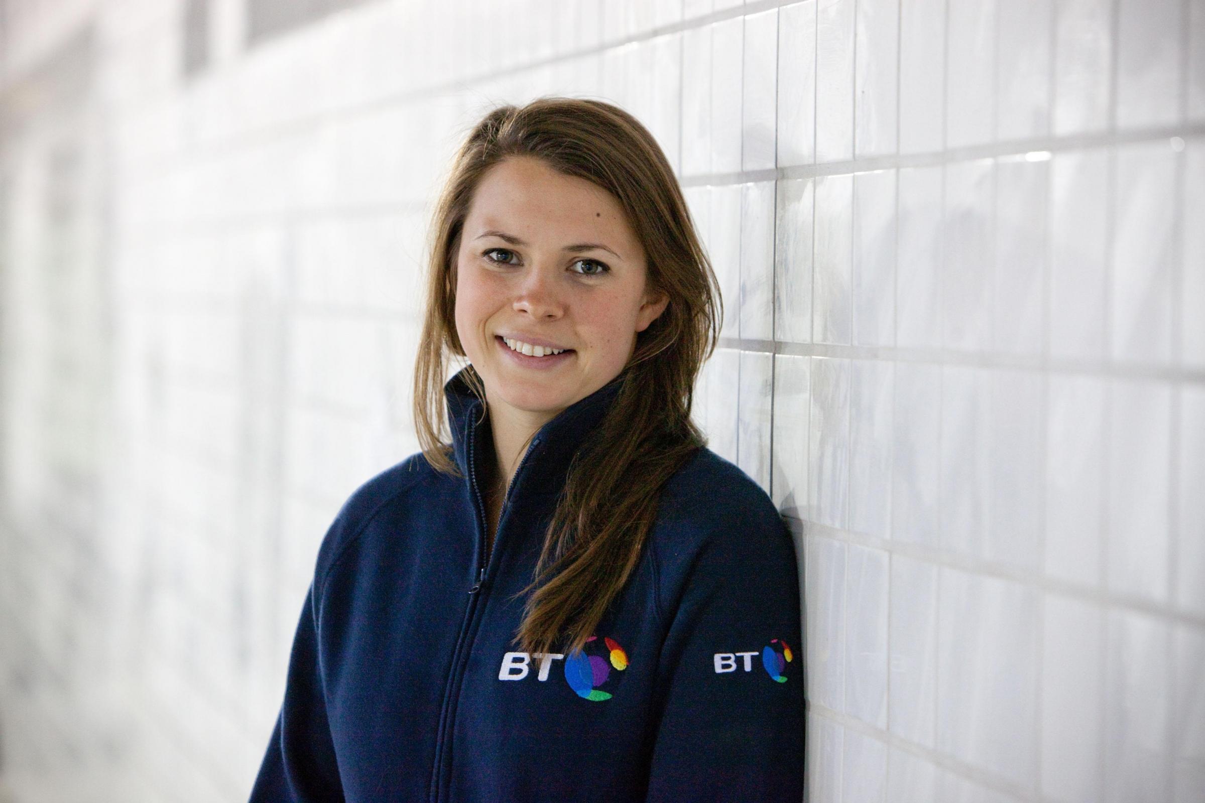 Paralympic swimming champion Liz Johnson before she laid the final tile at the Aquatics Centre pool where she hopes to go for gold at the London 2012 Games. PRESS ASSOCIATION Photo. Issue date: Monday April 18, 2011. The 26-year-old from Newport made her