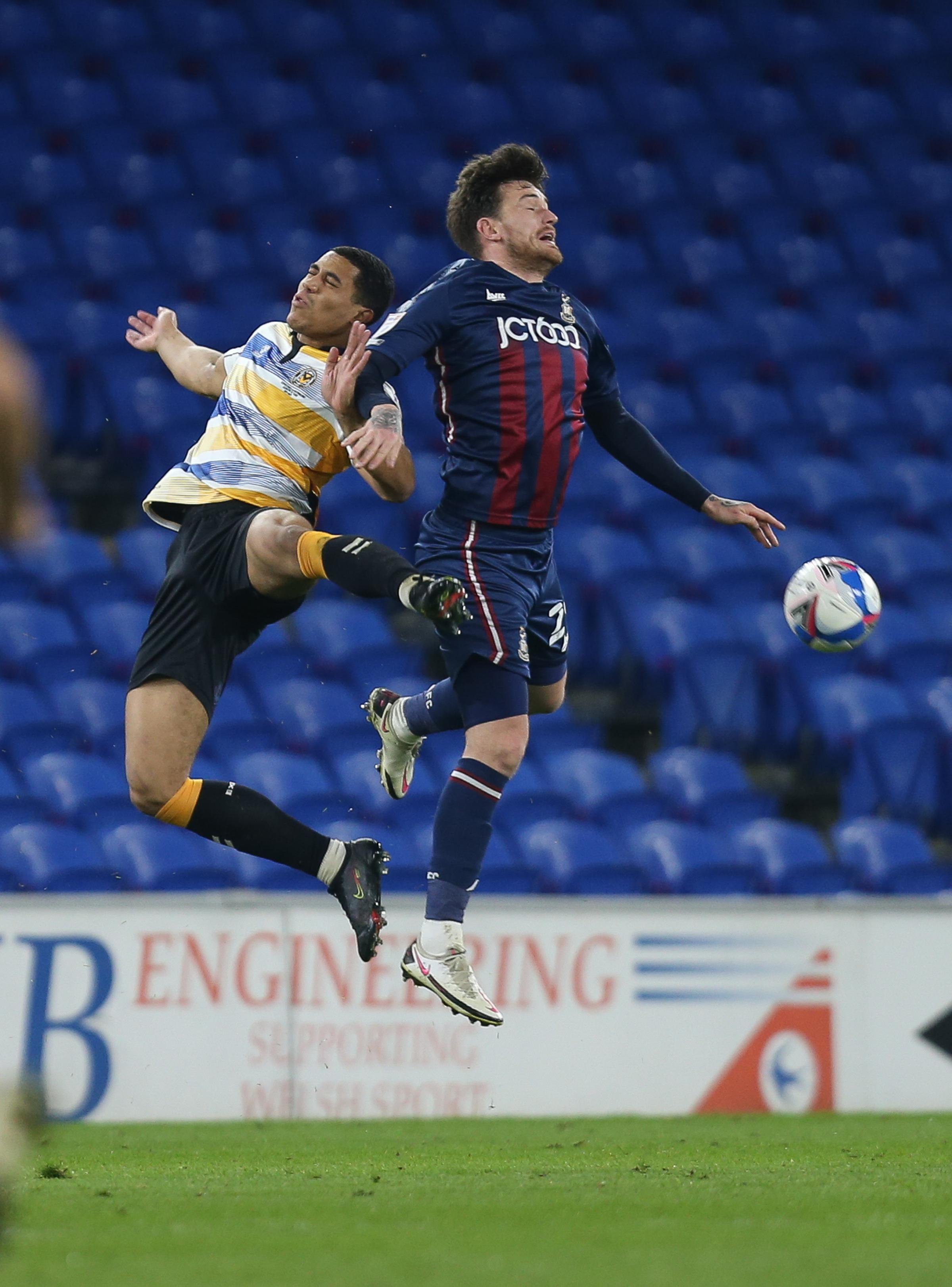 TEST: Bradford gave Newport defender Priestley Farquharson a challenging night