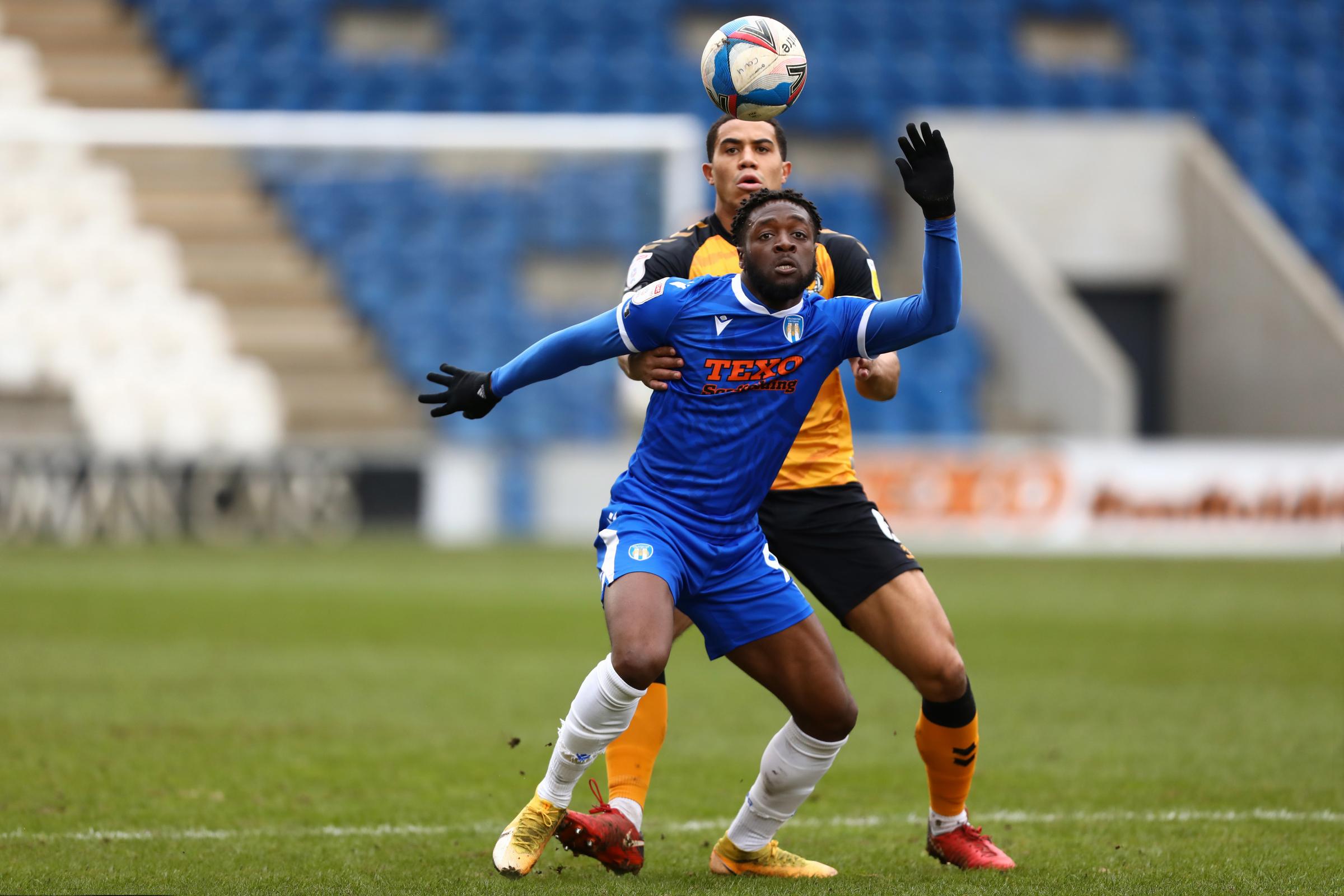 STRONG: Priestley Farquharson in action for Newport at Colchester