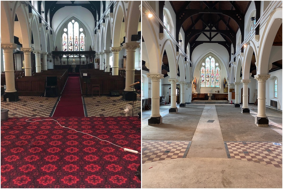 St Stephens Church in Newport before (left) and during (right) the refurbishment. Picture: St Stephens Church.