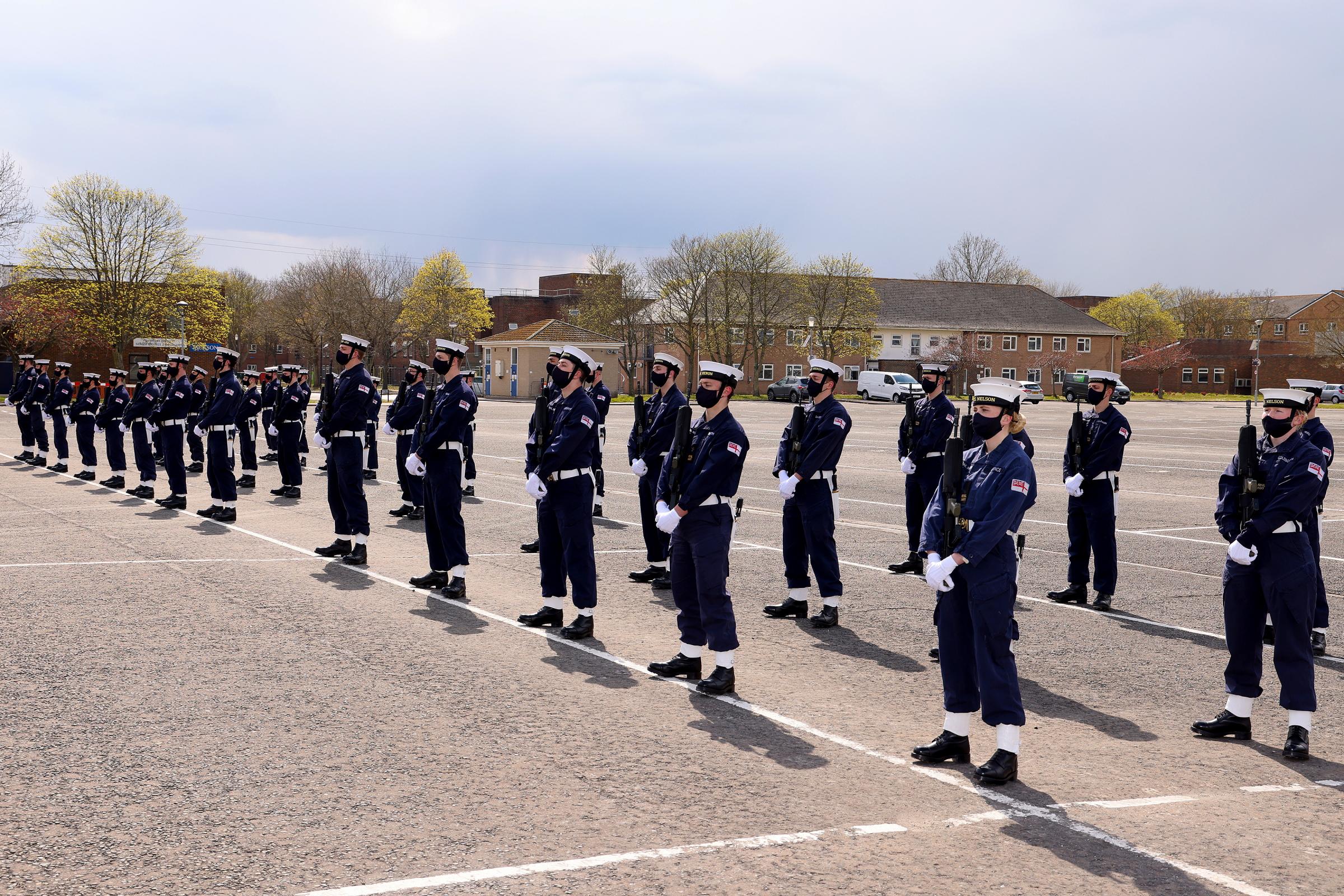 Sailors practise their drill at HMS Collingwood in Fareham. Picture: Royal Navy.
