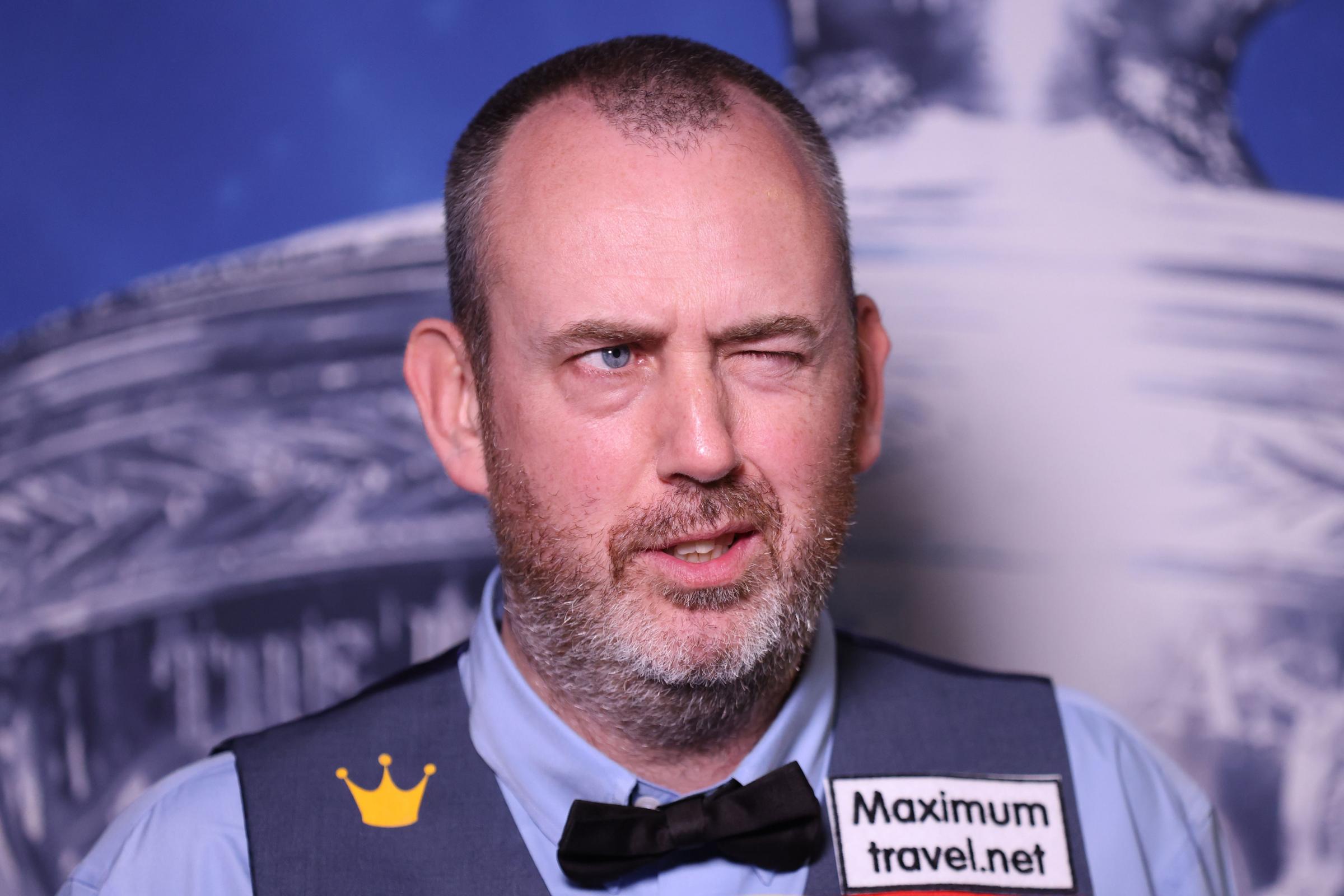 Mark Williams of Wales reacts during a TV interview following victory during day eight of the Betfred World Snooker Championships 2021 at The Crucible, Sheffield. Picture date: Saturday April 24, 2021. PA Photo. See PA story SNOOKER World. Photo credit