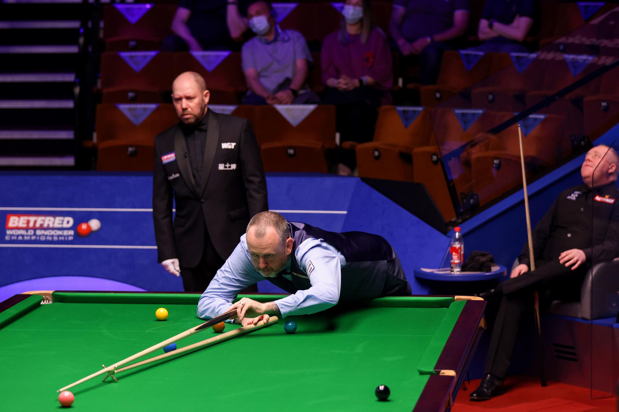 Mark Williams during his match with John Higgins during day eight of the Betfred World Snooker Championships 2021 at The Crucible, Sheffield. Picture date: Saturday April 24, 2021. PA Photo. See PA story SNOOKER World. Photo credit should read: George