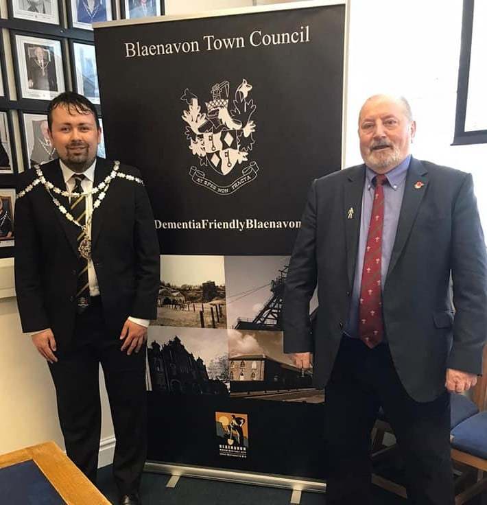 Mayor of Blaenavon Liam Cowles with his predecessor Cllr Alan Jones. Picture: Blaenavon Town Council