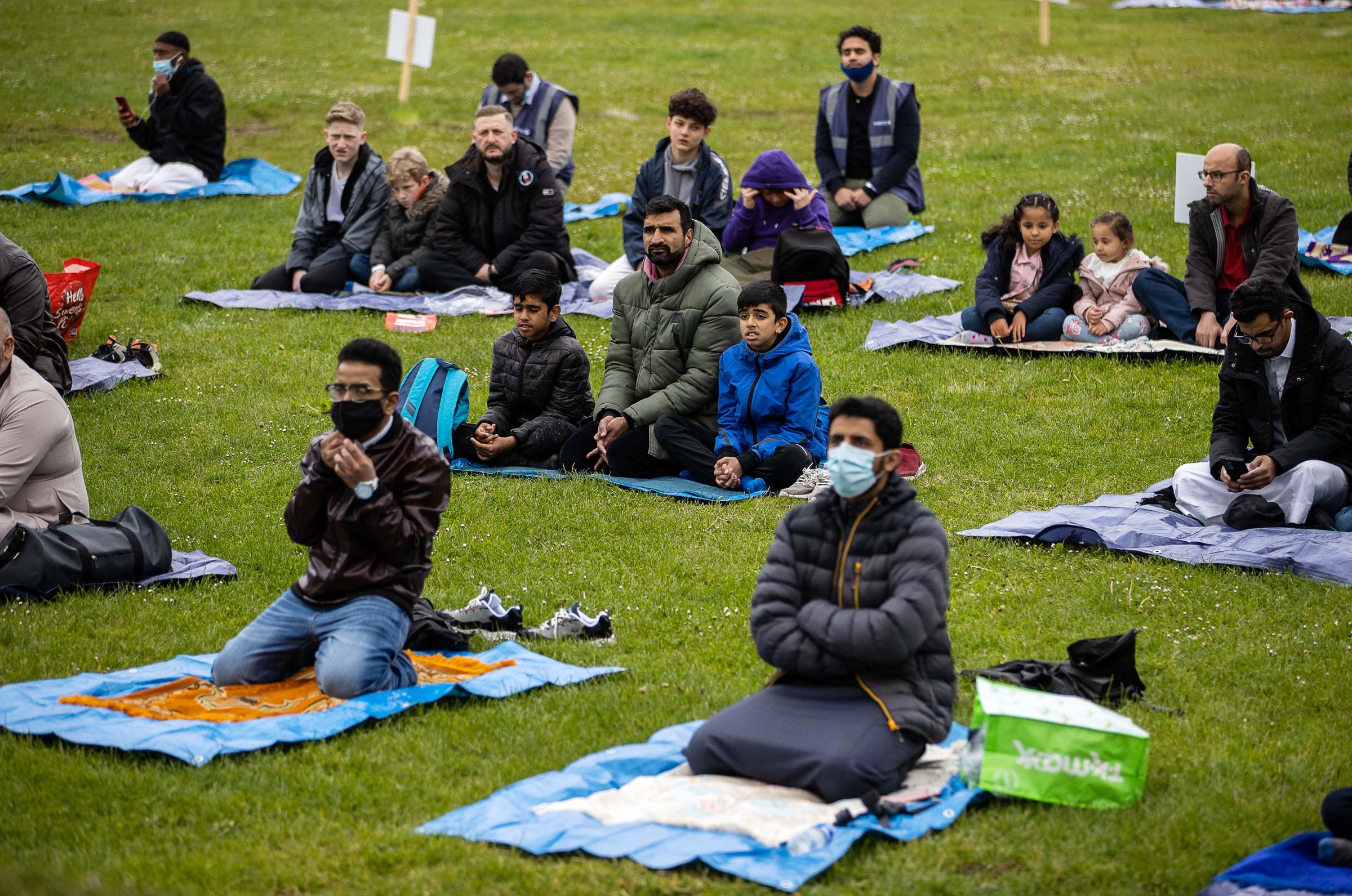 13.05.21 - Picture shows Eid-al-Fitr taking part at Cardiff Castle, Wales, which marks the end of Ramadan. The event is being used as a Welsh Government pilot scheme to have people attending events. 95 adults were in attendance, not including children