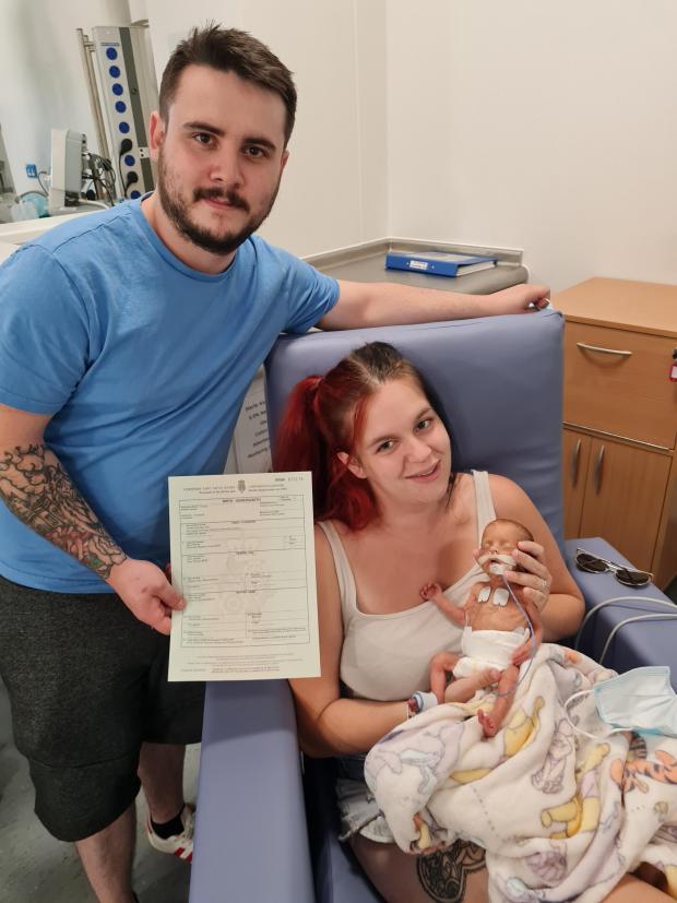 South Wales Argus: Ryan Rees and Jessica Hamblin, of Abergavenny, had to wait 10 days before they could give baby Rhianwen a cuddle after she was born 13 weeks prematurely weighing just 2lb 4oz