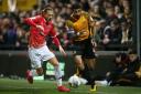 SUPPORT: Newport County captain Joss Labadie, right, in action against Salford City last month