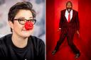 Photo of Sir Lenny Henry, host of Comic Relief, via BBC/Comic Relief/Nicky Johnston. Also pictured, Sue Perkins presenting her CBeebies Bedtime Stories Comic Relief special, photo via Guy Levy/BBC.