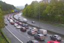 Traffic queues on the M4 in Newport.