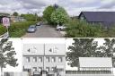 A view of the former village hall in Garway (picture: Google Street View), and how the two planned houses will look.