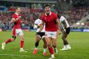 RELIEF: Louis Rees-Zammit celebrates Wales win over Fiji