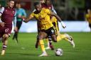 Omar Bogle of Newport County takes a shot at goal. Picture: Huw Evans Picture Agency