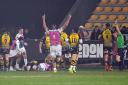 BLOW: Simone Gesi scores his second try for Zebre against the Dragons