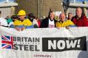 Jessica Morden MP with steelworker representatives in Port Talbot