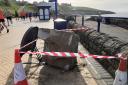 Part of huge sea wall in Barry corned off after being knocked over by high waves