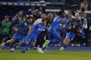 M’Baye Niang celebrates after scoring the goal which kept Empoli in Serie A (Marco Bucco/LaPresse via AP)