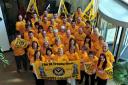 WORKS OUTING: Acorn staff get ready for Wembley
