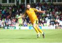 GOAL: Padraig Amond celebrates after putting Newport County 1-0 up at Forest Green Rovers in August