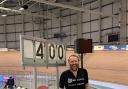 Toby Ellis just after completing his world record breaking cycle at Newport Velodrome