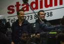 Rob McElhenney and Ryan Reynolds at Maidenhead. Picture by WREXHAM AFC