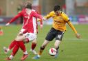 Morecambe v Newport County - FA Cup First Round - Finn Azaz of Newport County and Callum Jones of Morecambe FC. Picture: Huw Evans Picture Agency