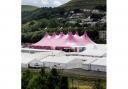 READY: The pink Pavillion tent on the Eisteddfod maes in Ebbw Vale