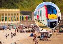 Transport for Wales says there are delays on trains to seaside towns like Barry Island (main) during the heatwave. Pictures: TfW (inset)/PA Wire (background)