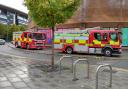 Fire engines outside Newport Centre.