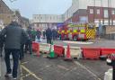 A fire engine outside the hospital's outpatients block, where an evacuation was ordered.