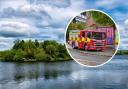 A fire engine (inset) and Parc Bryn Bach.