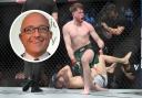 Jack Shore won his UFC fight while his father Richard (inset) is having cancer treatment