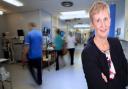 Composite image showing NHS Wales boss Judith Paget and a general view of a hospital ward.