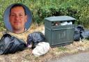 Fly-tipping in a lay-by near the Chapel of Ease in Abercarn. Inset: Cllr Jamie Pritchard. Picture: Caerphilly Observer