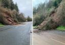 Views of the landslide at the A40 north of Monmouth.