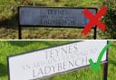 Top Torfaen's attempt at correcting the sign, by adding the Welsh words for 'leading to' that was unacceptable as the English was placed first and bottom the sign with the Welsh text first.