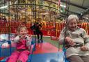 Phyllis and her three-year-old great-granddaughter rode the Chair-O-Plane at Folly Farm