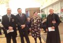 Reverend Canon Harald Thomas on the right pictured during the launch of the Poppy Appeal, in Cwmbran, in 2018 with Colin Williams, Nick Thomas-Symonds MP and then mayor of Torfaen Jessica Powell. Picture: Supplied