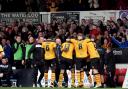 Newport County v Hartlepool United
County celebrate with manager Jimmy Dack after Aaron O'Connor scores their 2nd (22408535)
