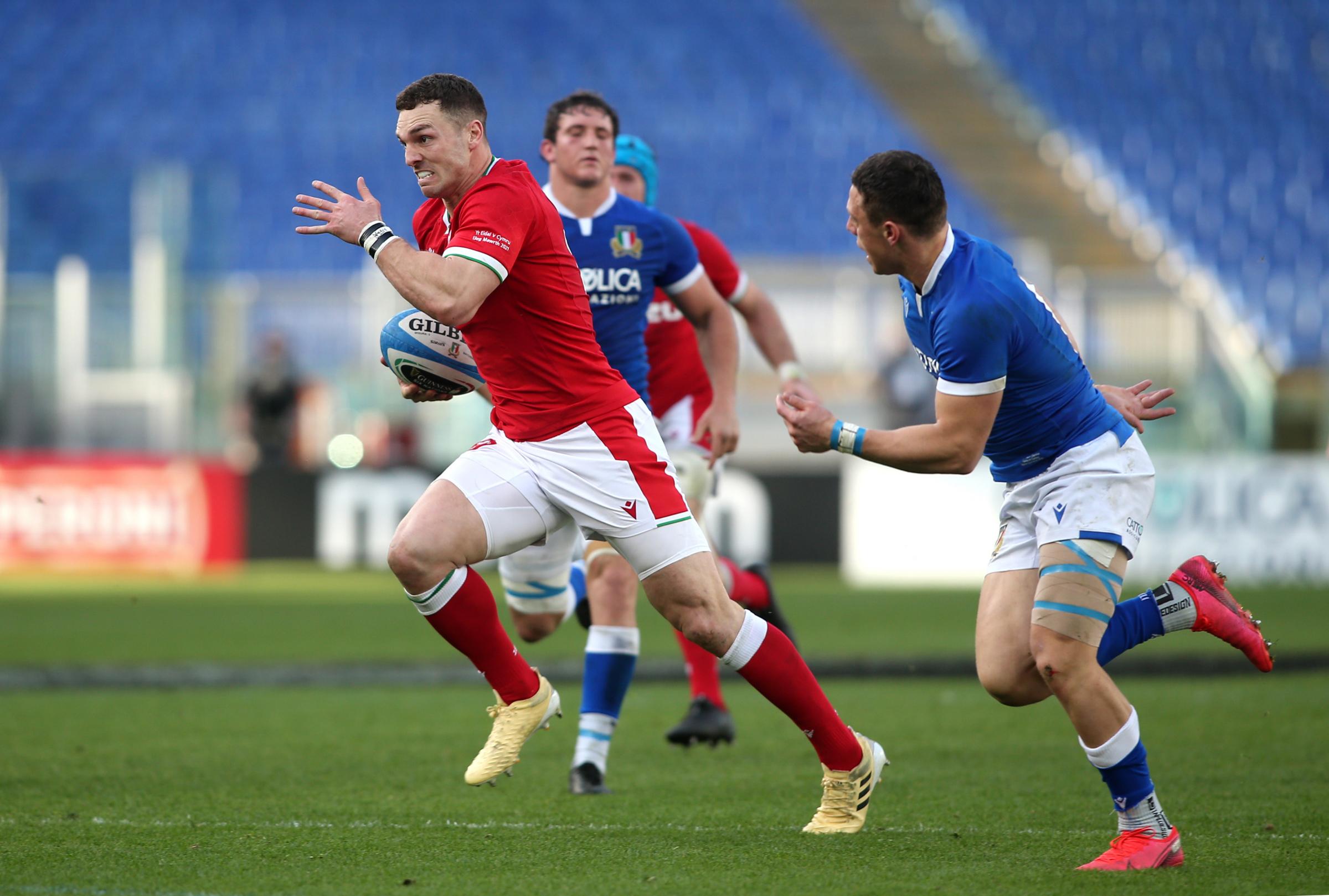 Wales George North breaks through the Italy defence on his way to scoring the fifth try during the Guinness Six Nations match at Stadio Olimpico, Rome. Picture date: Saturday March 13, 2021..